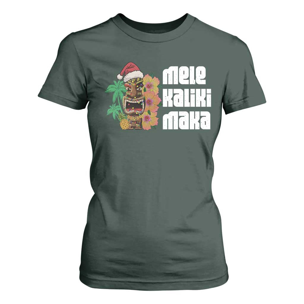 Christmas In Hawaii T Shirt For Women Mele Kalikimaka Tiki Hibiscus Flower Santa Hat TS11 Dark Forest Green Print Your Wear