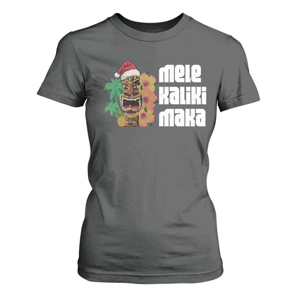 Christmas In Hawaii T Shirt For Women Mele Kalikimaka Tiki Hibiscus Flower Santa Hat TS11 Dark Heather Print Your Wear