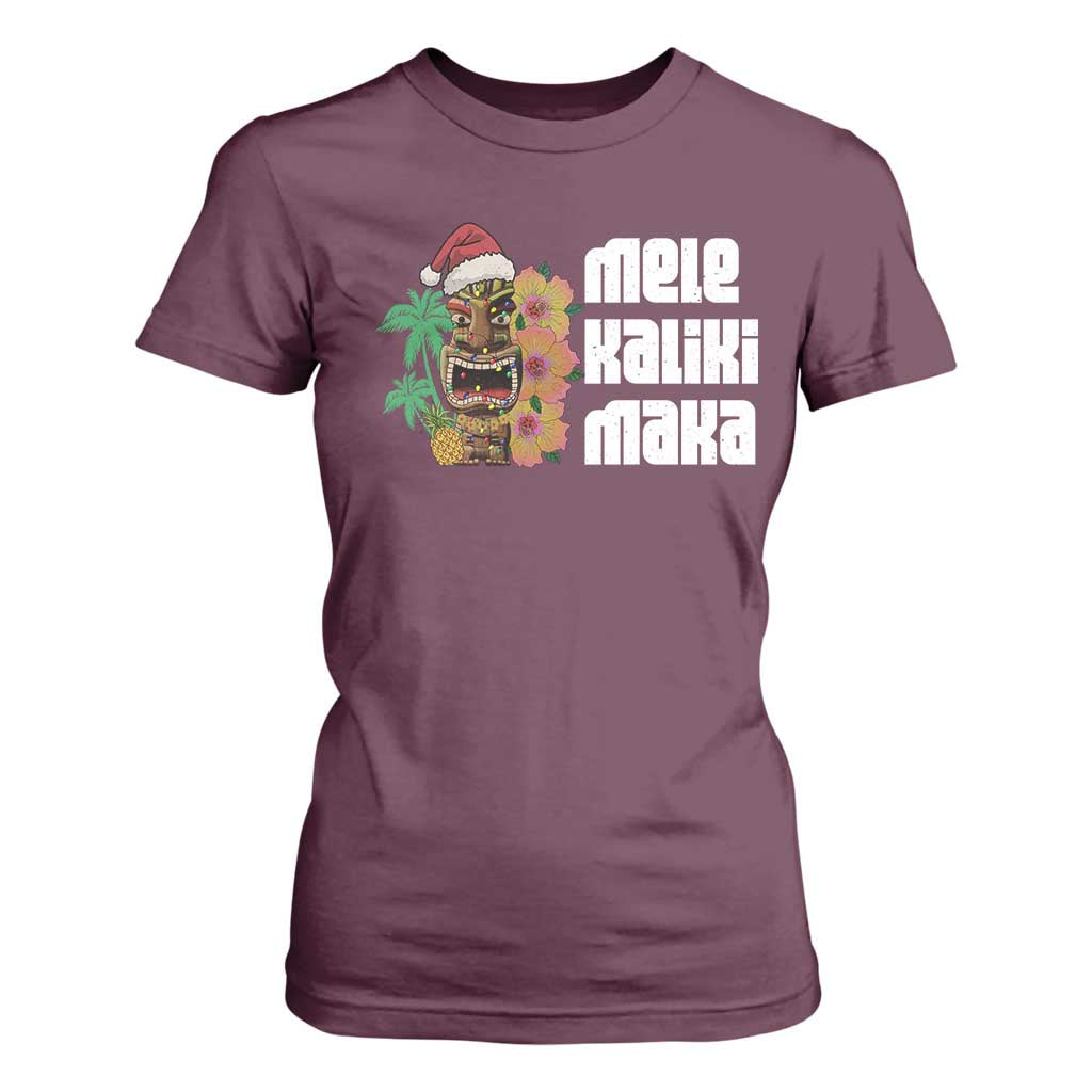 Christmas In Hawaii T Shirt For Women Mele Kalikimaka Tiki Hibiscus Flower Santa Hat TS11 Maroon Print Your Wear