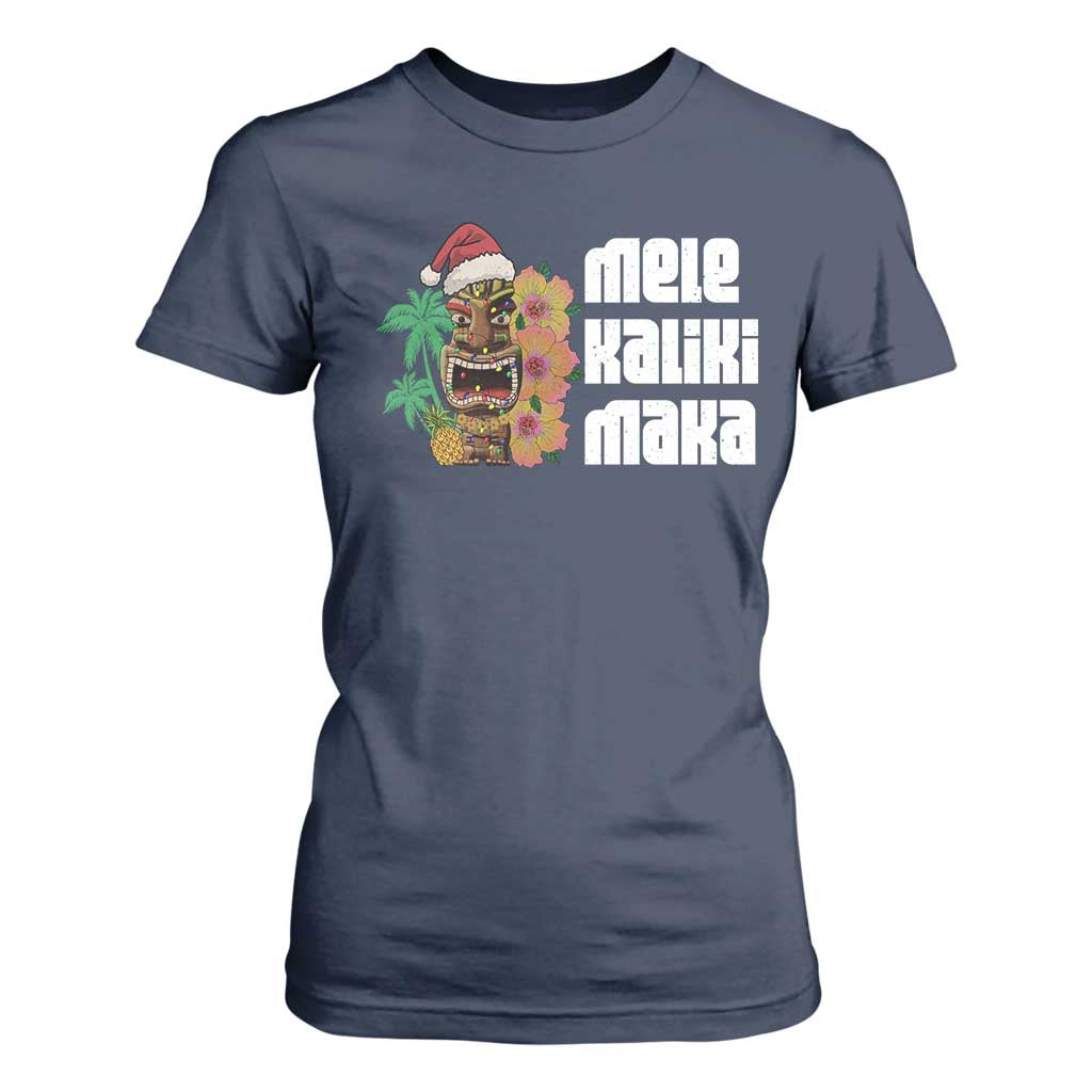 Christmas In Hawaii T Shirt For Women Mele Kalikimaka Tiki Hibiscus Flower Santa Hat TS11 Navy Print Your Wear