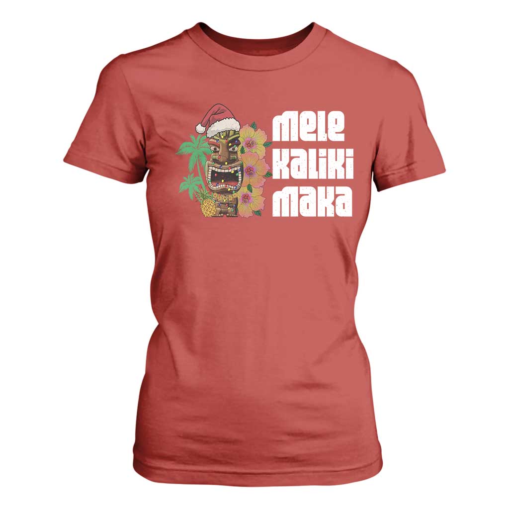 Christmas In Hawaii T Shirt For Women Mele Kalikimaka Tiki Hibiscus Flower Santa Hat TS11 Red Print Your Wear