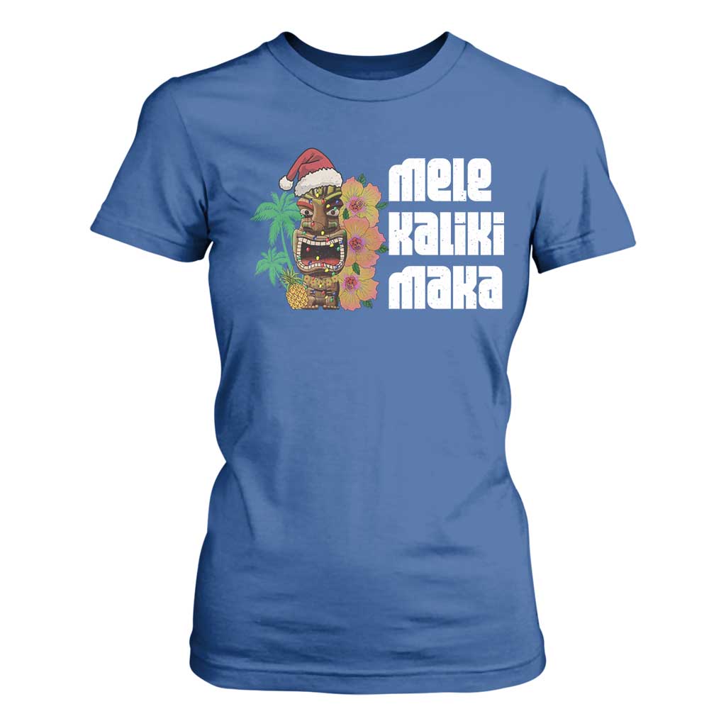 Christmas In Hawaii T Shirt For Women Mele Kalikimaka Tiki Hibiscus Flower Santa Hat TS11 Royal Blue Print Your Wear
