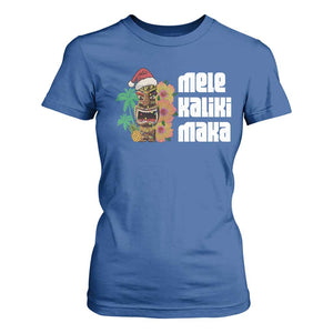 Christmas In Hawaii T Shirt For Women Mele Kalikimaka Tiki Hibiscus Flower Santa Hat TS11 Royal Blue Print Your Wear