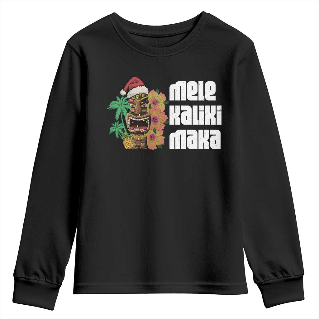 Christmas In Hawaii Youth Sweatshirt Mele Kalikimaka Tiki Hibiscus Flower Santa Hat TS11 Black Print Your Wear