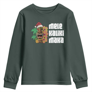 Christmas In Hawaii Youth Sweatshirt Mele Kalikimaka Tiki Hibiscus Flower Santa Hat TS11 Dark Forest Green Print Your Wear