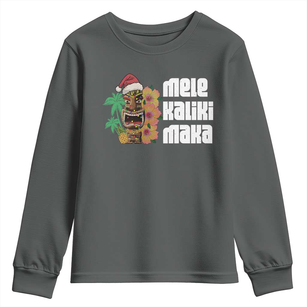 Christmas In Hawaii Youth Sweatshirt Mele Kalikimaka Tiki Hibiscus Flower Santa Hat TS11 Dark Heather Print Your Wear