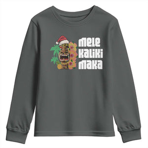 Christmas In Hawaii Youth Sweatshirt Mele Kalikimaka Tiki Hibiscus Flower Santa Hat TS11 Dark Heather Print Your Wear