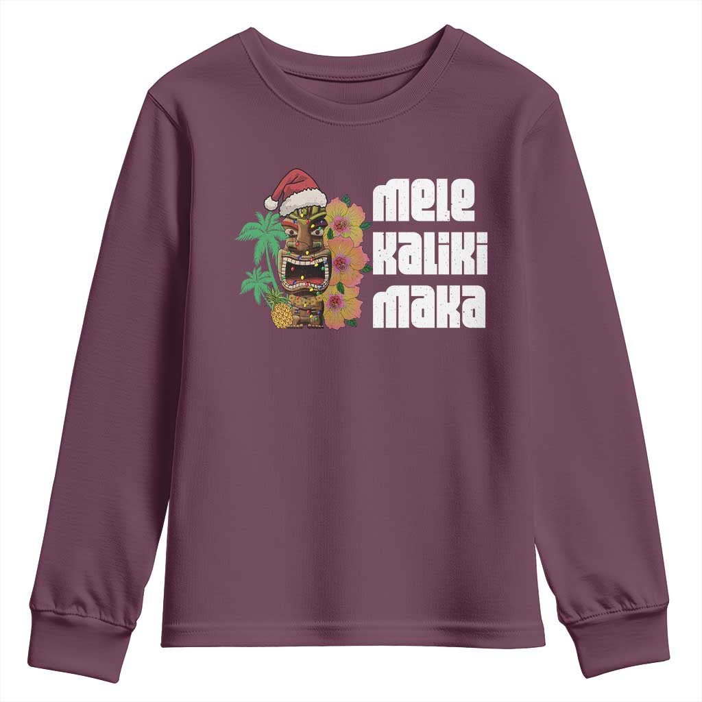 Christmas In Hawaii Youth Sweatshirt Mele Kalikimaka Tiki Hibiscus Flower Santa Hat TS11 Maroon Print Your Wear