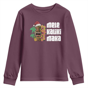 Christmas In Hawaii Youth Sweatshirt Mele Kalikimaka Tiki Hibiscus Flower Santa Hat TS11 Maroon Print Your Wear