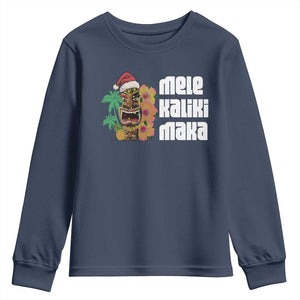 Christmas In Hawaii Youth Sweatshirt Mele Kalikimaka Tiki Hibiscus Flower Santa Hat TS11 Navy Print Your Wear