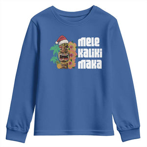 Christmas In Hawaii Youth Sweatshirt Mele Kalikimaka Tiki Hibiscus Flower Santa Hat TS11 Royal Blue Print Your Wear