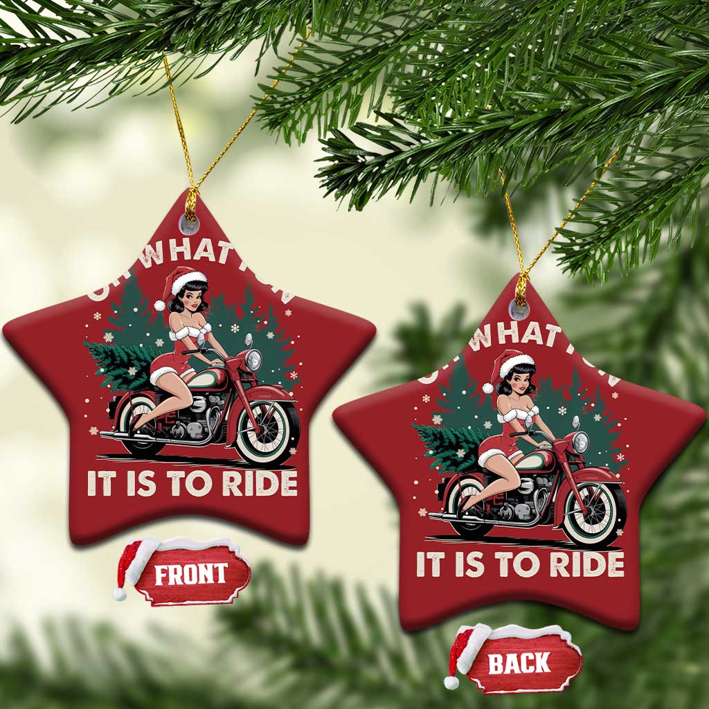 Funny Xmas Motorbike Christmas Ornament Oh What Fun It Is To Ride Female Santa Biker TS11 Star Red Print Your Wear