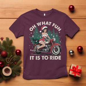 Funny Christmas Motorbike T Shirt Oh What Fun It Is To Ride Female Santa Biker TS11 Maroon Print Your Wear