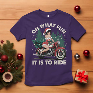 Funny Christmas Motorbike T Shirt Oh What Fun It Is To Ride Female Santa Biker TS11 Purple Print Your Wear