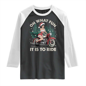 Funny Christmas Motorbike Raglan Shirt Oh What Fun It Is To Ride Female Santa Biker TS11 Black White Print Your Wear