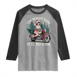 Funny Christmas Motorbike Raglan Shirt Oh What Fun It Is To Ride Female Santa Biker TS11 Sport Gray Black Print Your Wear