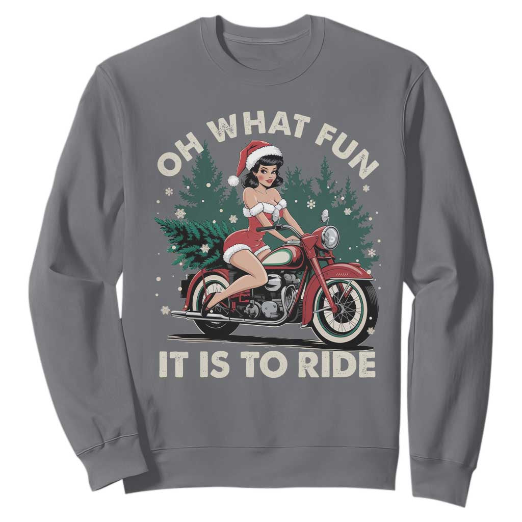 Funny Christmas Motorbike Sweatshirt Oh What Fun It Is To Ride Female Santa Biker TS11 Charcoal Print Your Wear