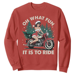 Funny Christmas Motorbike Sweatshirt Oh What Fun It Is To Ride Female Santa Biker TS11 Red Print Your Wear