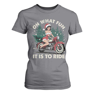Funny Christmas Motorbike T Shirt For Women Oh What Fun It Is To Ride Female Santa Biker TS11 Charcoal Print Your Wear