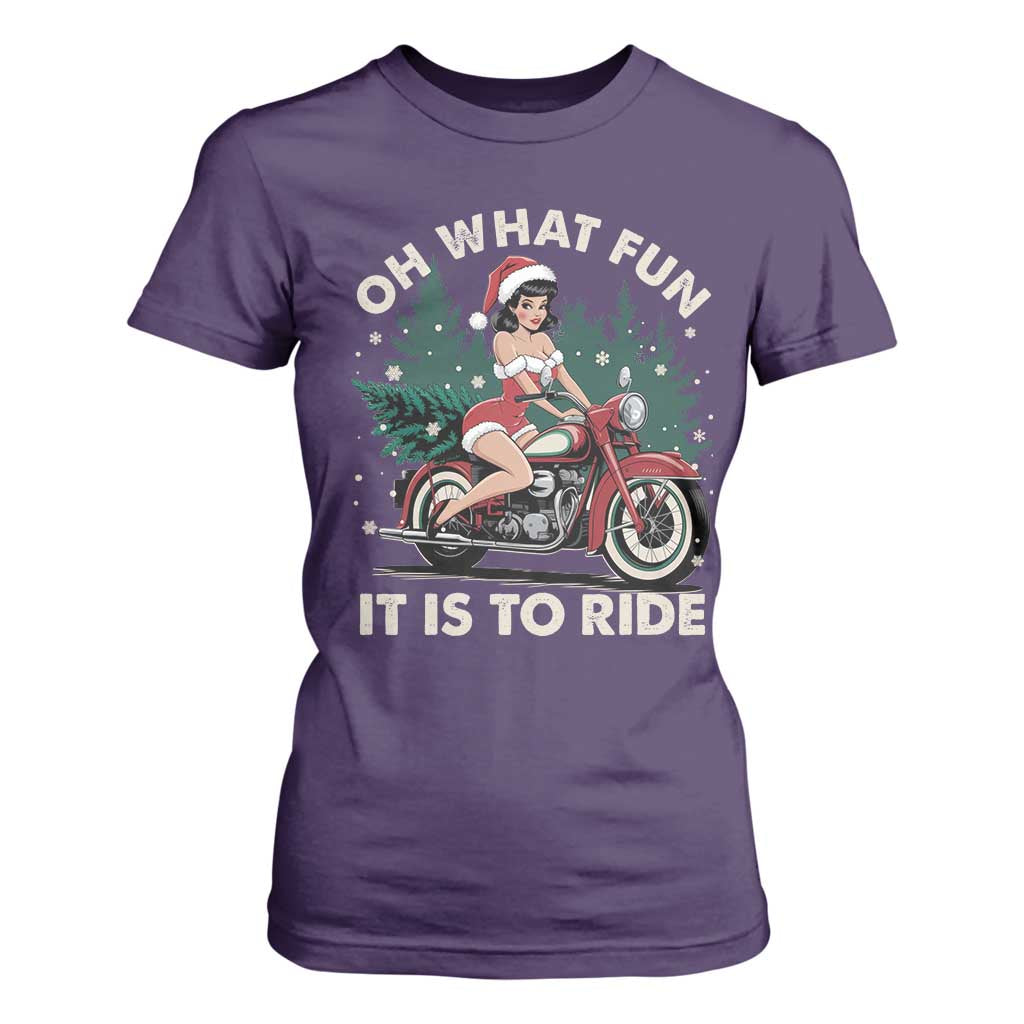 Funny Christmas Motorbike T Shirt For Women Oh What Fun It Is To Ride Female Santa Biker TS11 Purple Print Your Wear