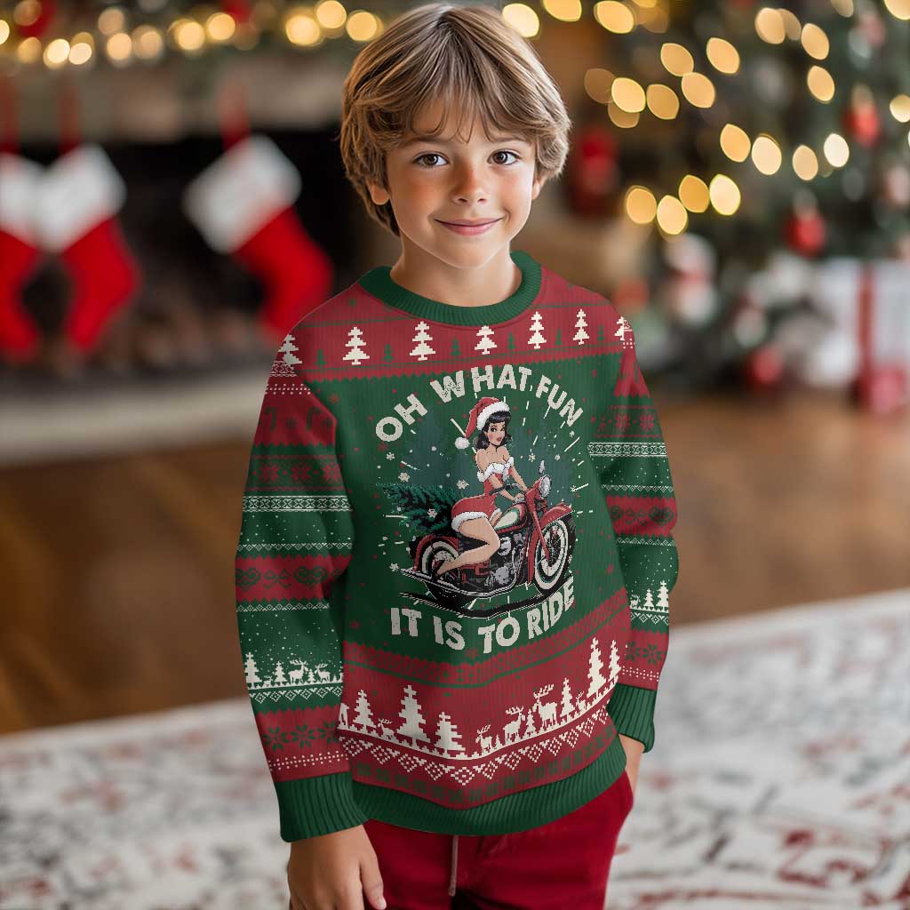 Funny Xmas Motorbike Ugly Christmas Sweater Oh What Fun It Is To Ride Female Santa Biker TS11 Christmas Print Your Wear