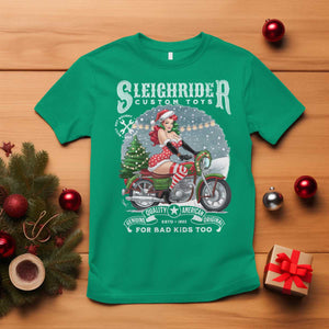 Christmas Female Santa Motorcycle T Shirt Sleighrider Custom Toys For Bad Kids Too TS11 Irish Green Print Your Wear