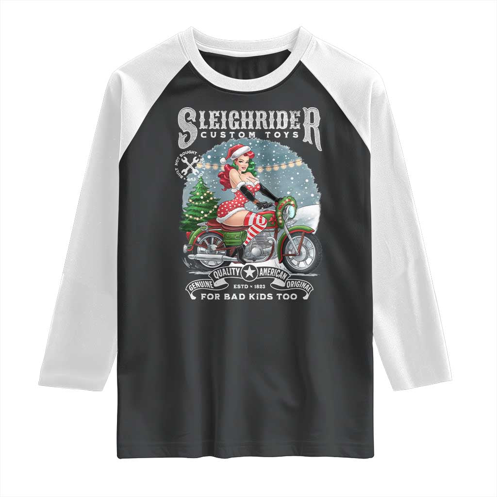 Christmas Female Santa Motorcycle Raglan Shirt Sleighrider Custom Toys For Bad Kids Too TS11 Black White Print Your Wear