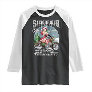 Christmas Female Santa Motorcycle Raglan Shirt Sleighrider Custom Toys For Bad Kids Too TS11 Black White Print Your Wear