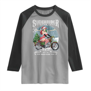 Christmas Female Santa Motorcycle Raglan Shirt Sleighrider Custom Toys For Bad Kids Too TS11 Sport Gray Black Print Your Wear