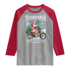 Christmas Female Santa Motorcycle Raglan Shirt Sleighrider Custom Toys For Bad Kids Too TS11 Sport Gray Red Print Your Wear