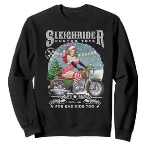 Christmas Female Santa Motorcycle Sweatshirt Sleighrider Custom Toys For Bad Kids Too TS11 Black Print Your Wear