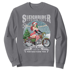 Christmas Female Santa Motorcycle Sweatshirt Sleighrider Custom Toys For Bad Kids Too TS11 Charcoal Print Your Wear