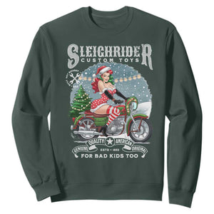 Christmas Female Santa Motorcycle Sweatshirt Sleighrider Custom Toys For Bad Kids Too TS11 Dark Forest Green Print Your Wear