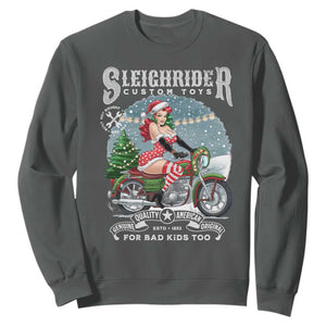 Christmas Female Santa Motorcycle Sweatshirt Sleighrider Custom Toys For Bad Kids Too TS11 Dark Heather Print Your Wear