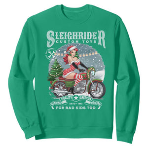 Christmas Female Santa Motorcycle Sweatshirt Sleighrider Custom Toys For Bad Kids Too TS11 Irish Green Print Your Wear