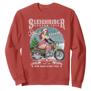 Christmas Female Santa Motorcycle Sweatshirt Sleighrider Custom Toys For Bad Kids Too TS11 Red Print Your Wear