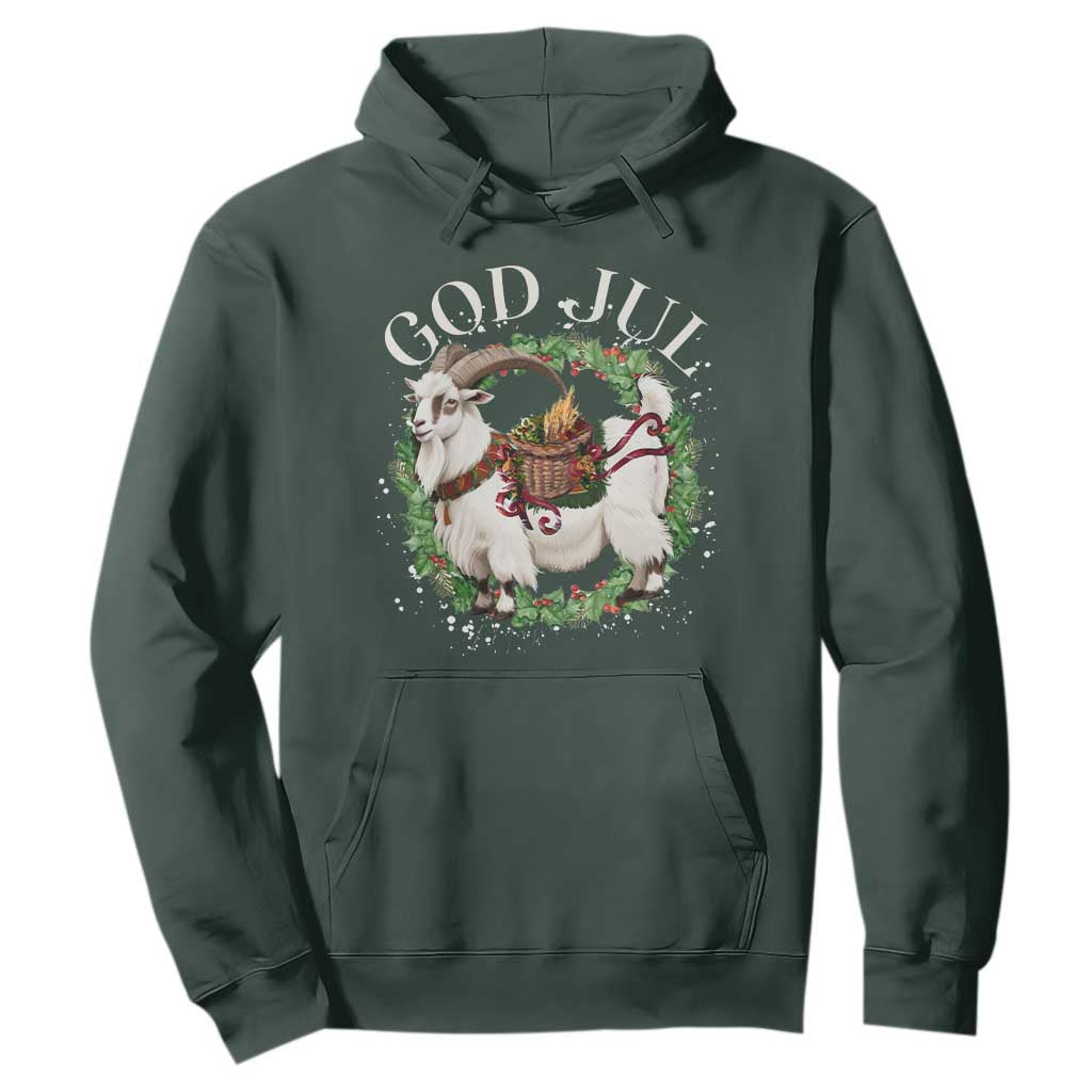 God Jul Hoodie Yule Goat Christmas Wreath Winter Solstice TS11 Dark Forest Green Print Your Wear