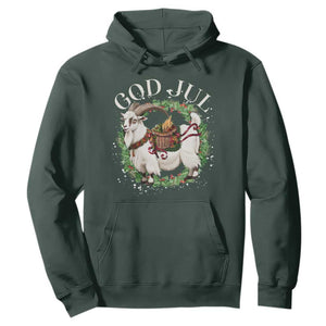God Jul Hoodie Yule Goat Christmas Wreath Winter Solstice TS11 Dark Forest Green Print Your Wear