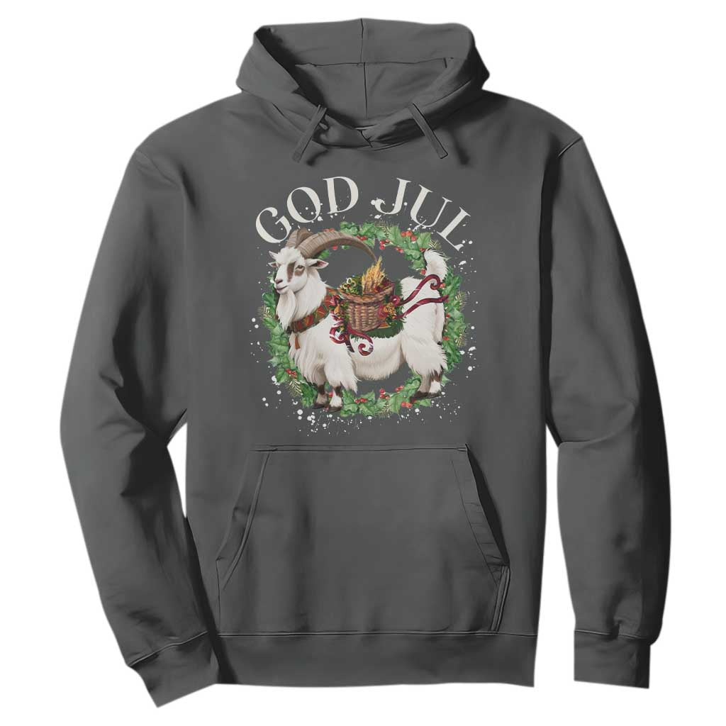God Jul Hoodie Yule Goat Christmas Wreath Winter Solstice TS11 Dark Heather Print Your Wear