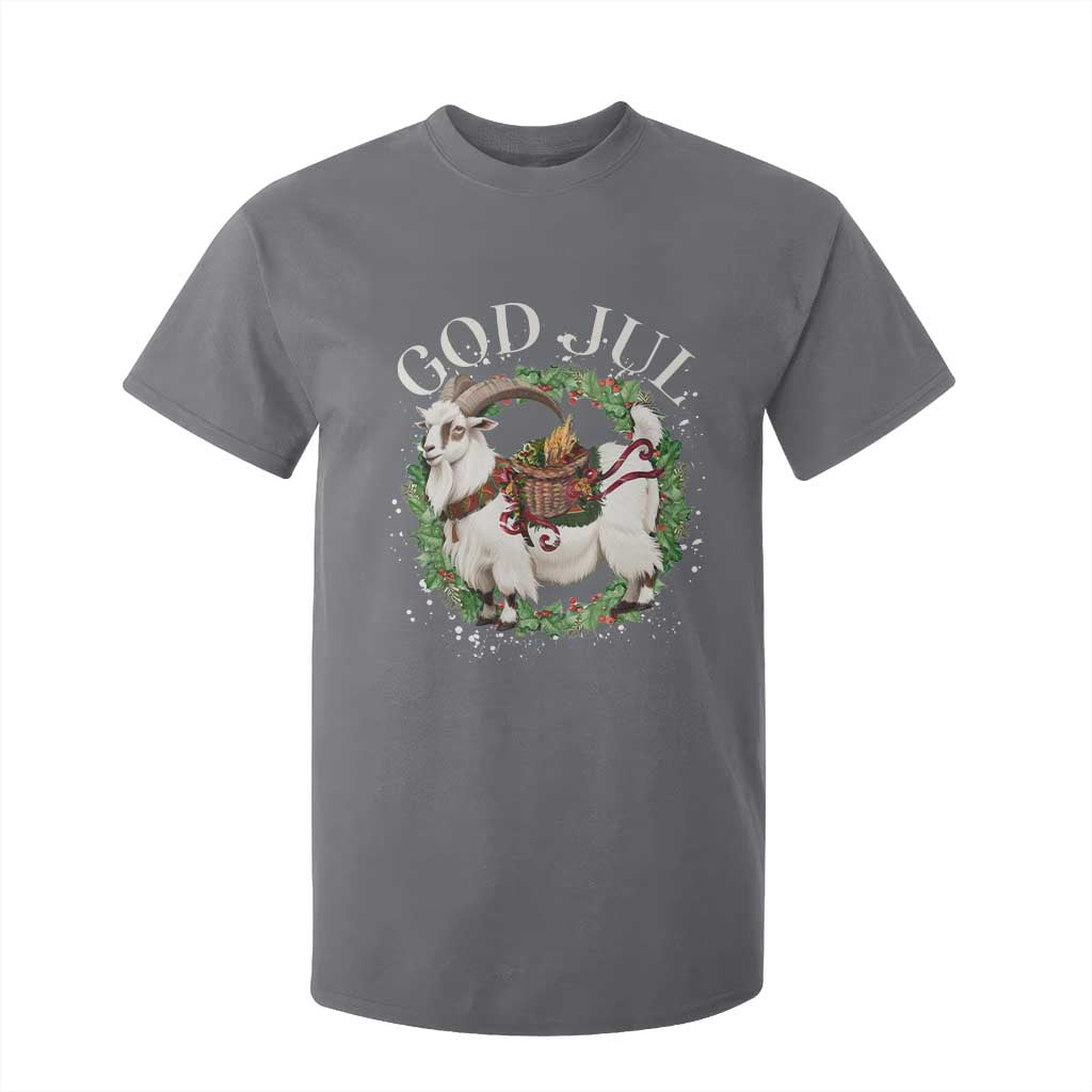 God Jul T Shirt For Kid Yule Goat Christmas Wreath Winter Solstice TS11 Charcoal Print Your Wear