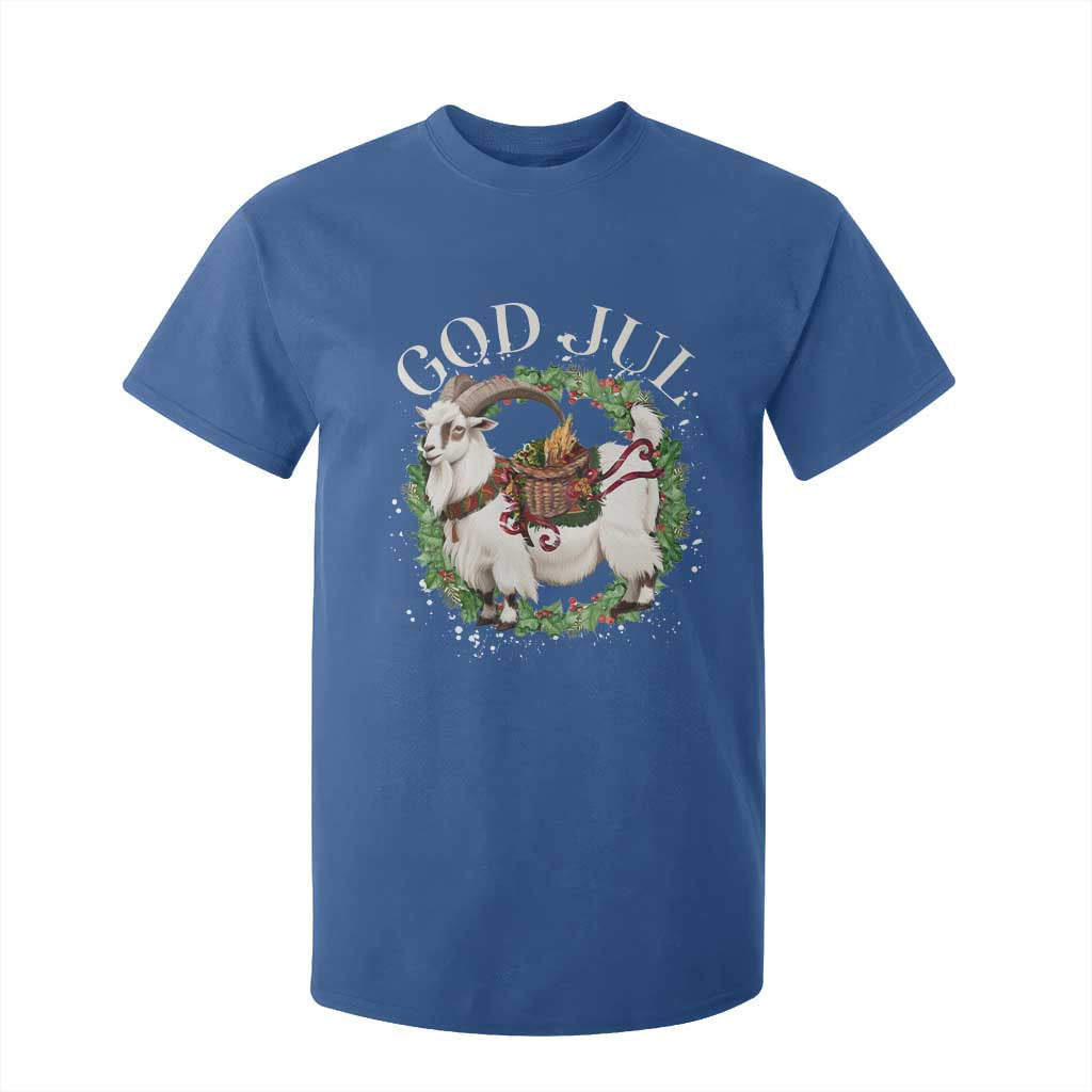 God Jul T Shirt For Kid Yule Goat Christmas Wreath Winter Solstice TS11 Royal Blue Print Your Wear