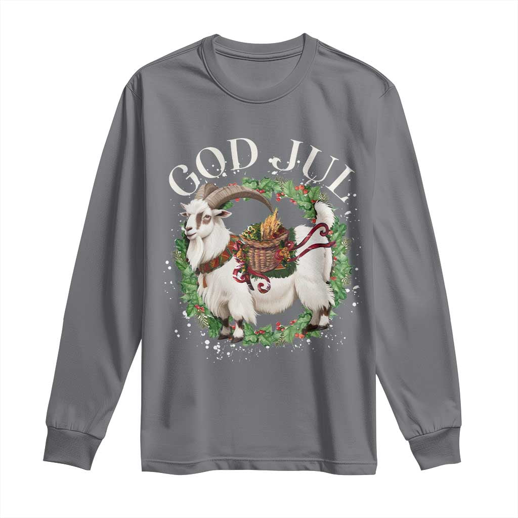 God Jul Long Sleeve Shirt Yule Goat Christmas Wreath Winter Solstice TS11 Charcoal Print Your Wear