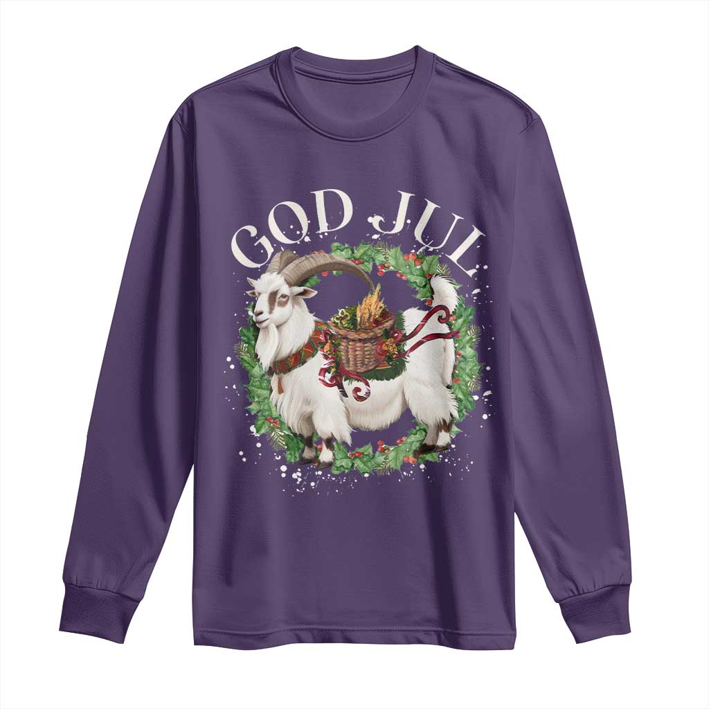 God Jul Long Sleeve Shirt Yule Goat Christmas Wreath Winter Solstice TS11 Purple Print Your Wear