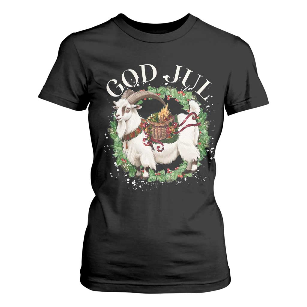 God Jul T Shirt For Women Yule Goat Christmas Wreath Winter Solstice TS11 Black Print Your Wear