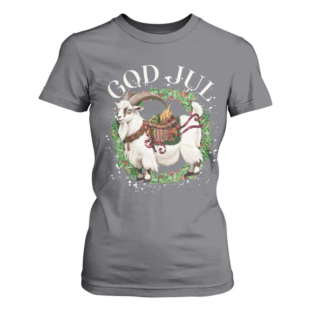 God Jul T Shirt For Women Yule Goat Christmas Wreath Winter Solstice TS11 Charcoal Print Your Wear