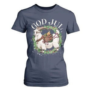 God Jul T Shirt For Women Yule Goat Christmas Wreath Winter Solstice TS11 Navy Print Your Wear