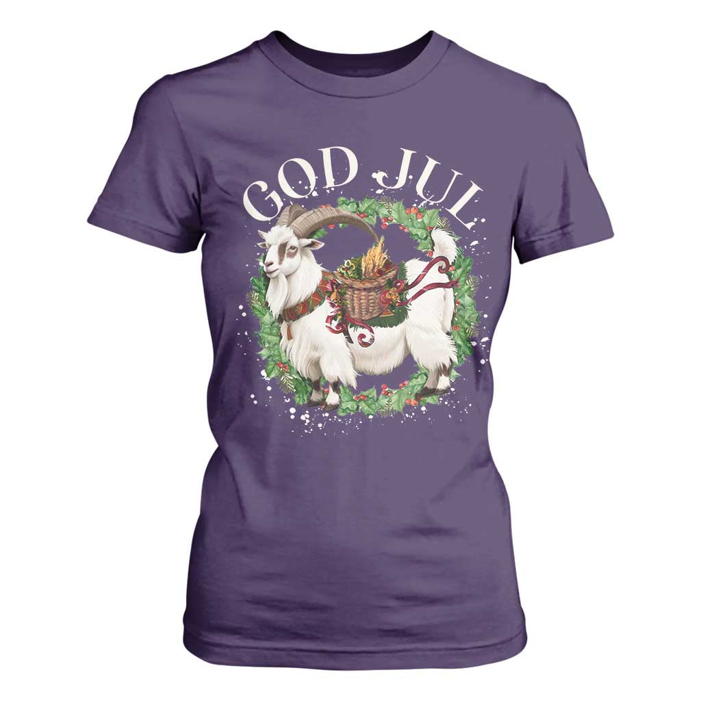 God Jul T Shirt For Women Yule Goat Christmas Wreath Winter Solstice TS11 Purple Print Your Wear