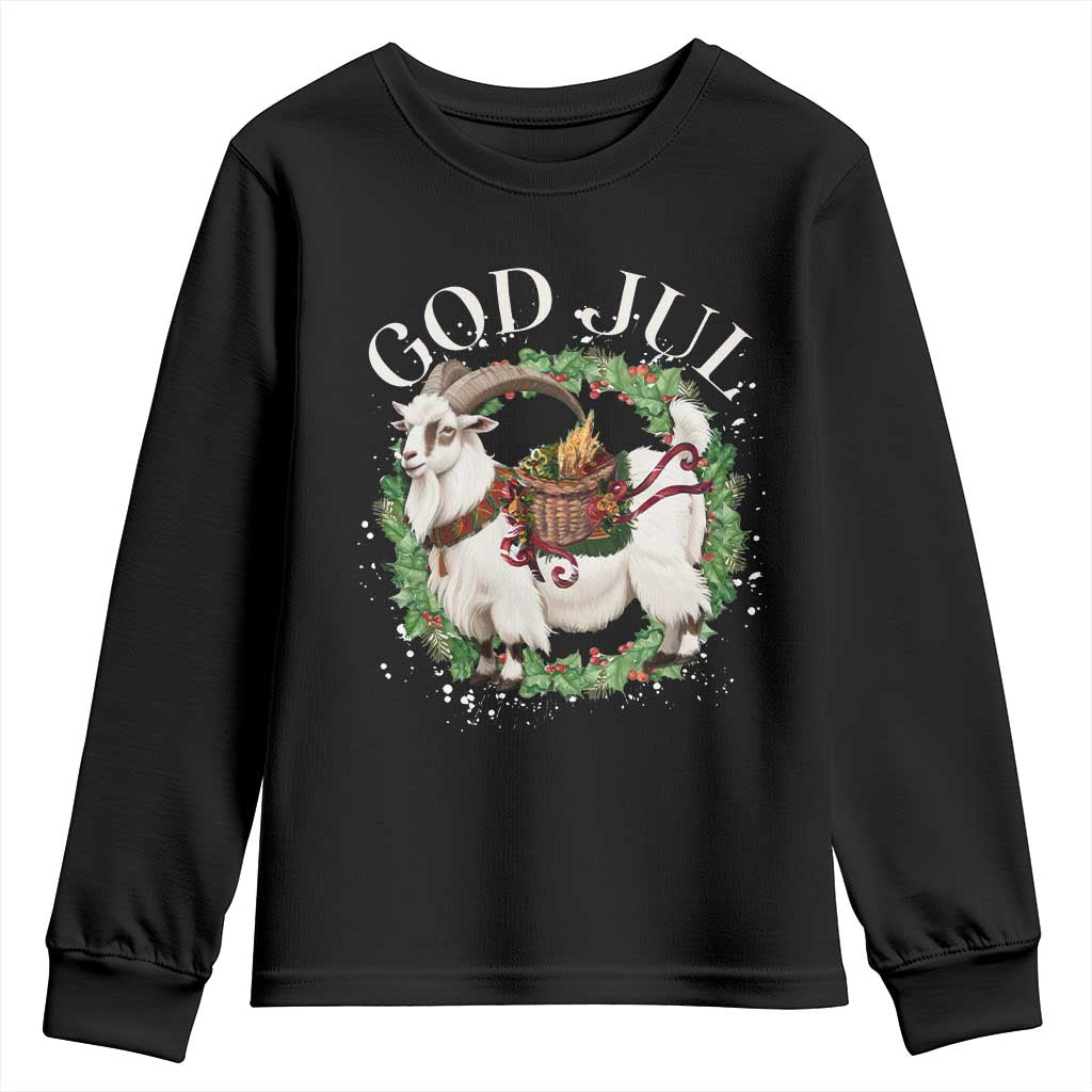 God Jul Youth Sweatshirt Yule Goat Christmas Wreath Winter Solstice TS11 Black Print Your Wear