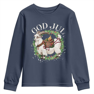 God Jul Youth Sweatshirt Yule Goat Christmas Wreath Winter Solstice TS11 Navy Print Your Wear