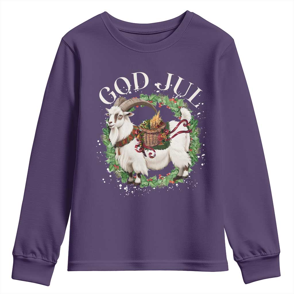 God Jul Youth Sweatshirt Yule Goat Christmas Wreath Winter Solstice TS11 Purple Print Your Wear